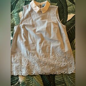 Cece blue Striped Sleeveless Blouse with Lace Hem